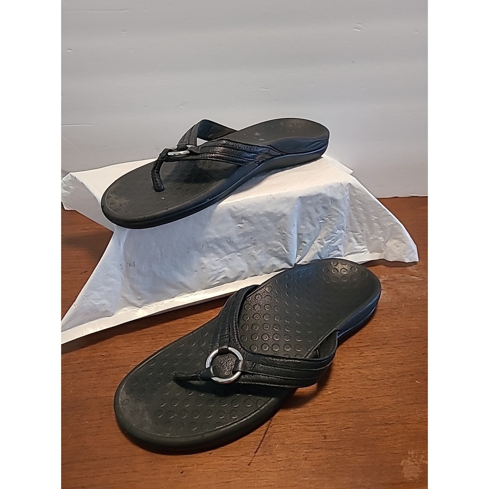 Vionic Women's Tide Aloe Toe Post Leather Black‎ Ring Sandals Women Size 10
